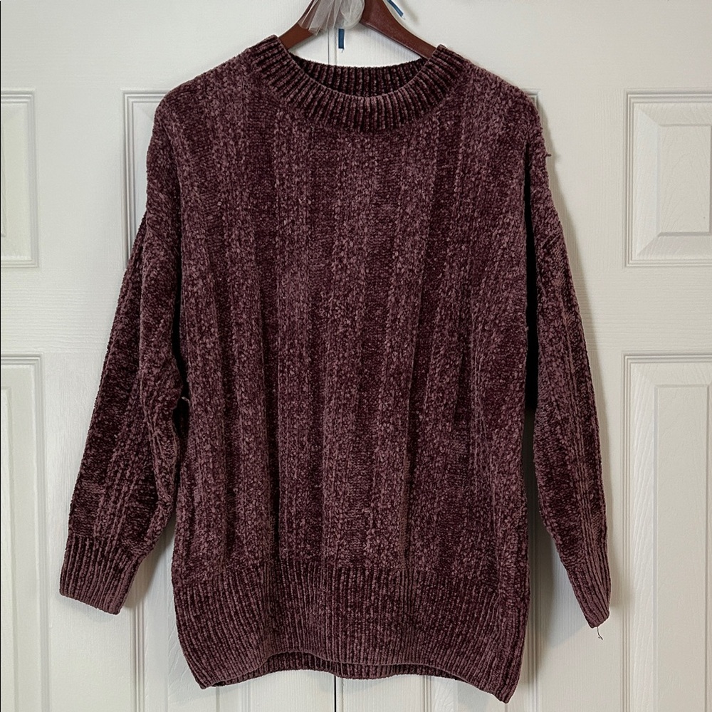Zenana Outfitters Plush Chenille Crewneck Sweater - Purple